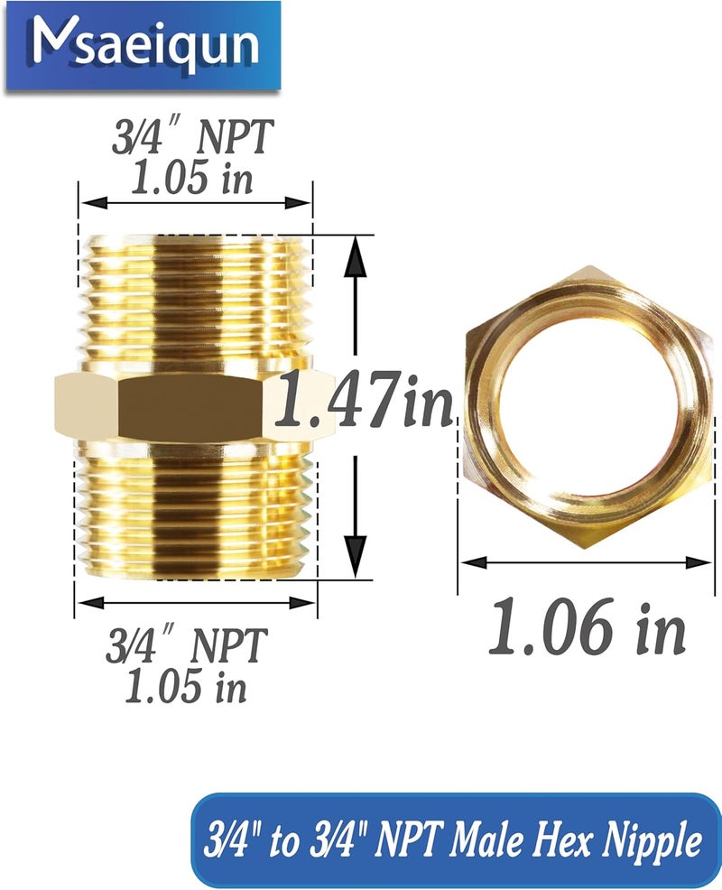 MSAEIQUN 5 قطع 3/4 بوصة أنبوب ذكر x 3/4 بوصة أنبوب ذكر ملحقات نحاسية صلبة مع خيوط مستقيمة وقطر متساوي وموصلات هكس - Image 2